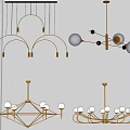 Stylish Modern Gold Metal Chandeliers In Interior Design Featuring Arc Spherical Geometric Shapes