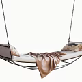 Hanging Swing Chair With Metal Chains Soft Cushion Brown Blanket And Pillows