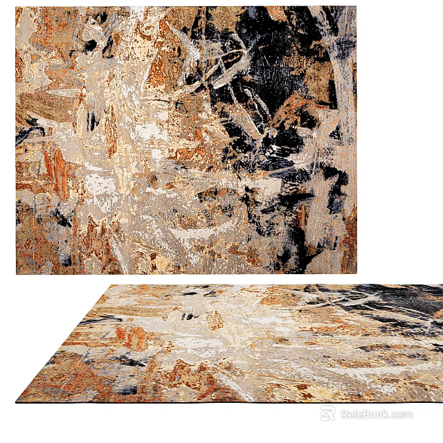 Modern Abstract Square Rug With Brown Beige Black Textured Patterns 3d model 