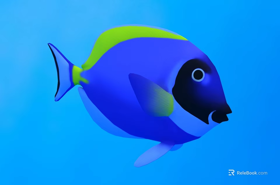 Vibrant Blue And Green Tropical Fish With Black Face Swimming In Blue Water 3d model 