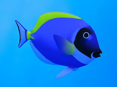 Vibrant Blue And Green Tropical Fish With Black Face Swimming In Blue Water 3d model