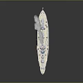 Vintage Battleship With Smoke Emitting American Flag Decorated Gray And Pink Hull