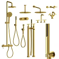 Modern Shower System Featuring Overhead Handheld Shower Head Faucet Control Knob And Hose