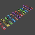 Colorful Toy Cars In Various Colors And Different Styles Arranged Together
