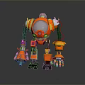 Game Movie Character Orange Mechanical Robot With Metallic Body Red Wires And 3D Rendered Design