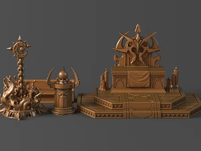 Ornate Sculptural Artworks Featuring Throne Decorative Pillars Intricate Patterns And Golden Finish 3d model