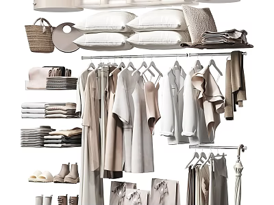 Modern Stylish Clothes on Hangers With Folded Apparel Shoes And Accessories 3d model