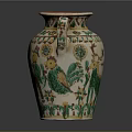 Ornate Ceramic Vase With Floral Patterns Two Handles And Decorative Figures 3d model
