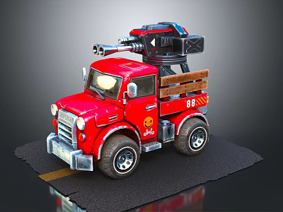 Red Classic Toy Truck With Number 88 JOL Logo And Tool Attachment On Display Base 3d model