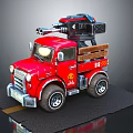 Red Classic Toy Truck With Number 88 JOL Logo And Tool Attachment On Display Base