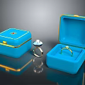 Blue Jewelry Boxes With Open Closed Cases And Diamond Rings