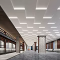 Modern Luxurious Hotel Lobby Reception Desk Featuring Marble Surfaces Floor to Ceiling Windows and Chandeliers