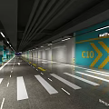 Spacious Underground Parking Lot With C10 Zone Blue Yellow Walls And Lane Markings