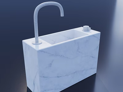Modern White Marble Wash Basin Featuring Curved Faucet And Soap Dish Design 3d model