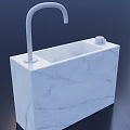 Modern White Marble Wash Basin Featuring Curved Faucet And Soap Dish Design