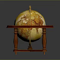 Vintage Decorative Globe With Wooden Stand And Detailed Earth Sphere