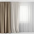 Layered Beige Brown And White Curtains With Sheer Linen Fabric For Room Decor