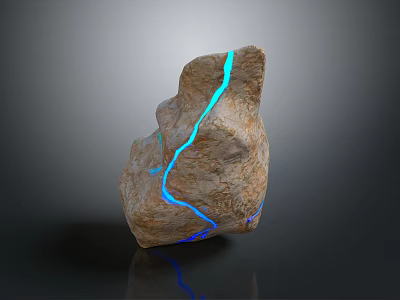Natural Stone Decorative Ornament With Blue Luminous Veins And Textured Surface 3d model