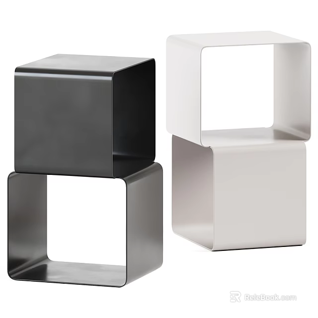 Modern Minimalist Black And White Square Side Table With Open Stackable Design 3d model 