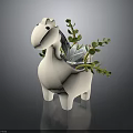 Decorative White Dinosaur Shaped Planter With Succulents And Green Leaves