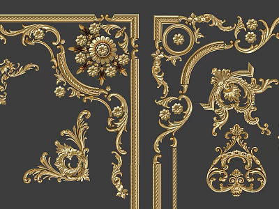 Golden European Style Detailed Decorative Carvings With Floral Vines And Patterns 3d model