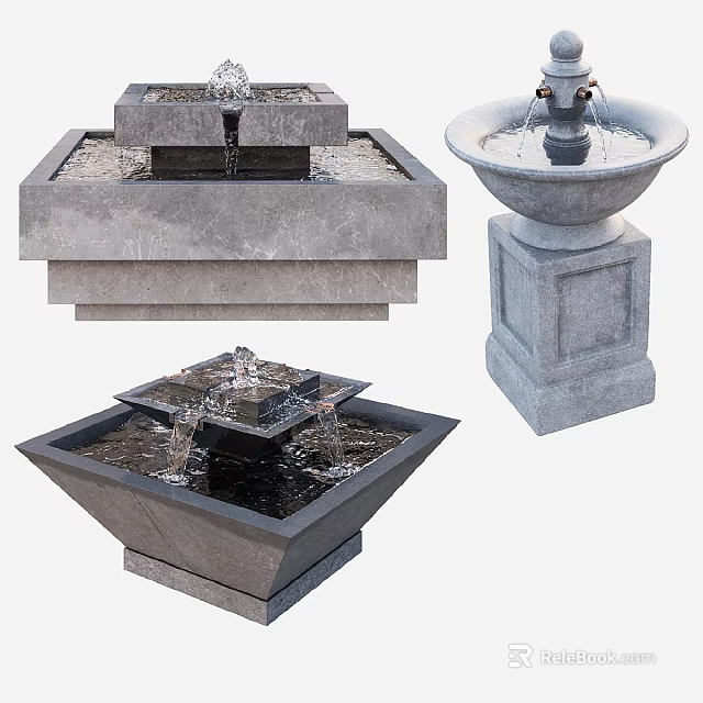 Outdoor Stone Water Fountains With Square Round Designs For Garden Decoration 3d model 
