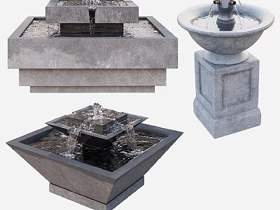 Outdoor Stone Water Fountains With Square Round Designs For Garden Decoration 3d model