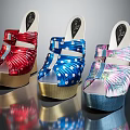 Colorful Platform Sandals With Red Blue Polka Dots And Decorative Straps