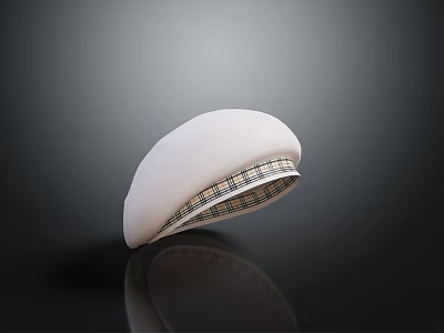 Stylish White Beret With Plaid Trim And Classic Design For Fashionable Outfit 3d model