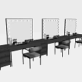 Set of Three Black Vanity Tables With Illuminated Mirrors Makeup Accessories And Chairs
