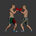 Two Men Practicing Boxing With Red And Pink Gloves On Gray Background 3d model