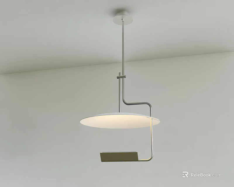 Modern Pendant Light With Curved Metal Arm And Round White Lampshade Design 3d model 