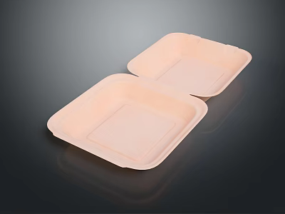 Two Light Pink Square Plastic Food Containers For Practical Household Use 3d model