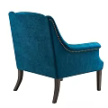 Elegant Blue Velvet Accent Chair With Studded Armrest And Dark Wooden Legs