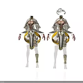 Futuristic Mechanical Humanoid Characters With Yellow Accents And Intricate Gear Design