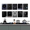 Various Styles Induction Cooktops And Kitchen Appliances With Stove Kettle Pans
