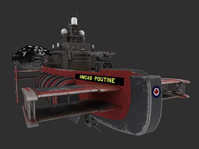 HMCS POUTINE Military Vessel With Red And Gray Hull And Deck Structure 3d model