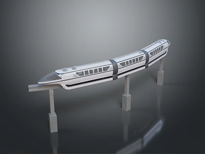 High Speed Silver Train with Streamlined Design on Elevated Track Supported by Pillars 3d model