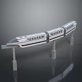 High Speed Silver Train with Streamlined Design on Elevated Track Supported by Pillars 3d model