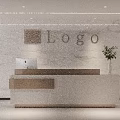 Elegant Light Luxury Office Reception Desk With Marble Logo Wall And Premium Metal Accents