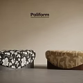 Poliform Sofa Stools With Black Floral And Beige Patterned Designs On Neutral Wall Grey Floor 3d model