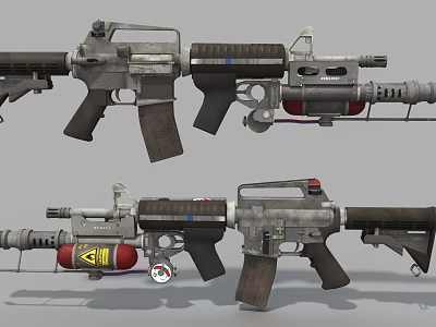 Tactical Assault Rifles With Multiple Designs Detachable Magazines And Barrel Attachments 3d model