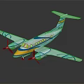 Blue And Yellow Small Propeller Aircraft Model With Streamlined Design And Reflective Surface