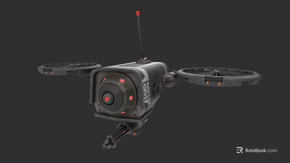 Advanced Drone With Front Camera Four Propellers Red Lights And 06 Marking 3d model 