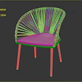 Stylish Wicker Chair With Curved Rattan Backrest Light Wood Legs And Cushioned Seat