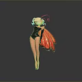 3D Rendering Of Fantasy Female Character With Black Bodysuit Hat And Orange Butterfly Wings