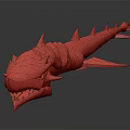 3D Fantasy Creature Model With Red Yellow Spikes And Sharp Teeth
