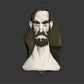 Man With Long Hair And Beard Bust Sculpture On White Base Dark Background