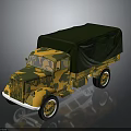 Military Camouflage Truck With Green Canvas Cover And Yellow Green Pattern Design