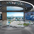 Modern Exhibition Hall Featuring Large Terrain Model Display Stands And Cityscape Screens